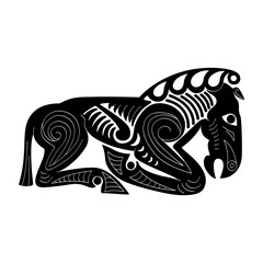 vector monochrome icon with ancient Scythian art. Plaque with animal motifs for your project