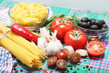 Ingredients for traditional Italian pasta