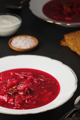 A plate with Ukrainian national dish - borsch	