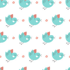 Simple cute stylized birds on a white background. Seamless pattern for packaging, wallpaper, paper, scrapbooking. Kids decor