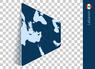 Lebanon map and flag on transparent background.