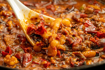 Fresh spicy beef with rice sauce