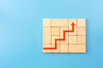 Red arrow up as step stair, Ladder of success in business growth concept, copy space