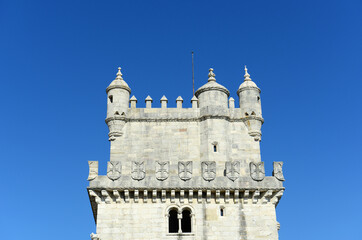Fototapeta na wymiar Belem Tower (Portuguese: Torre de Belem) is UNESCO World Heritage Site on the bank of Tejo River at Belem district, Lisbon, Portugal. 