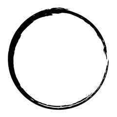 Round grunge frame isolated on white background. Black circle ink border.