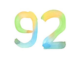Watercolor numbers, hand-drawn by brush. Multicolor vintage symbol. Template for greetings, design, postcards, decoration.