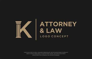 Fototapeta na wymiar initials monogram K letter attorney and law business logo concept. design template, vector illustration. 