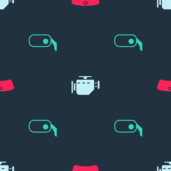 Set Windshield, Check engine and Car rearview mirror on seamless pattern. Vector.