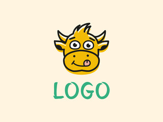 logo with a cartoon cow that licks its lips