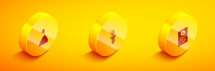 Set Isometric Gear shifter, Car spark plug and Auto service check automotive icon. Vector.