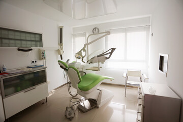 dental hospital with large windows, with specialized material and equipment.