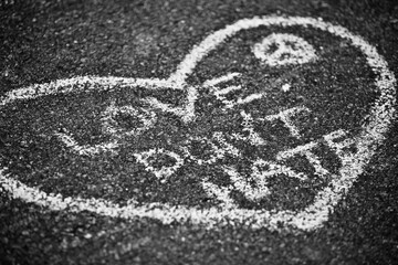 Love Don't Hate Chalk Graffiti In Heart © Tach