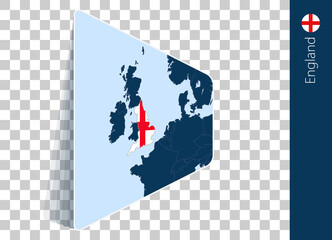 England map and flag on transparent background.