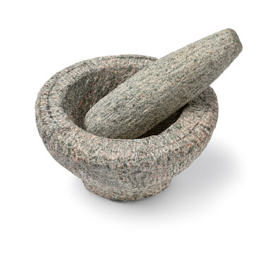 Mortar And Pestle Of Natural Stone Close Up