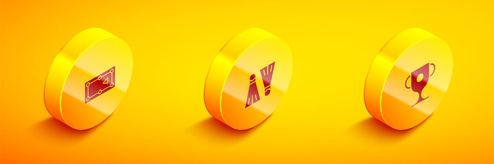 Set Isometric Billiard table, Rubber flippers for swimming and Award cup icon. Vector. © Kostiantyn