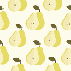 Vector seamless pear pattern. Background design for print, wrapping paper, packaging, fabric, textile, fruit shops. Fruit background. 