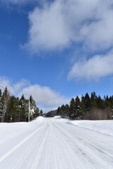 The road of the rang du nord under a blue sky, Sainte-Apolline, Québec