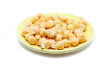 Germinated chickpeas on white background