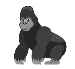 Friendly gorilla on a white background vector. Flat cartoon illustration for kids. Cute primate mammal cartoon character icon.