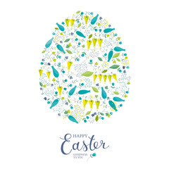 Happy Easter - vector greeting card with Easter floral egg and lettering design. - 417394720