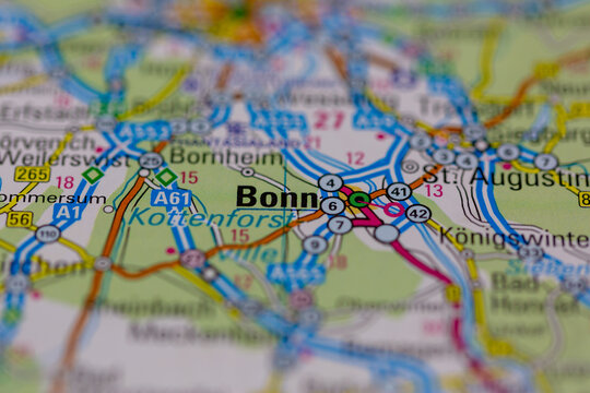 02-28-2021 Portsmouth, Hampshire, UK Bonn Shown on a road map or Geography map