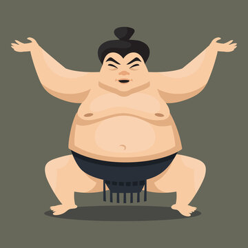 recommend clip art: Sumo wrestler front view. Japan character in cartoon style.