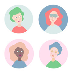 Set of flat design skincare wellness self care beauty routine icon. Salon procedure beauty regimen. Young female women avatar icons. Graphic design illustration. Woman girl wearing face mask eye mask