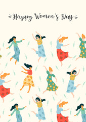 Vector illustration of cute dancing women. International Women s Day concept for card, poster, banner and other