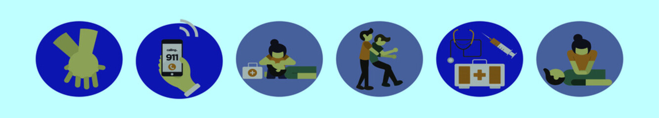 set of medical cartoon icon design template with various models. vector illustration isolated on blue background