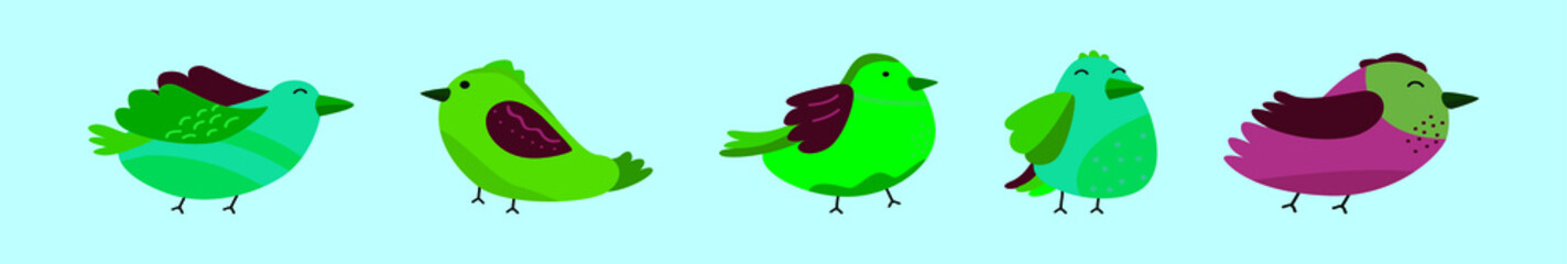 set of bird cartoon icon design template with various models. vector illustration isolated on blue background