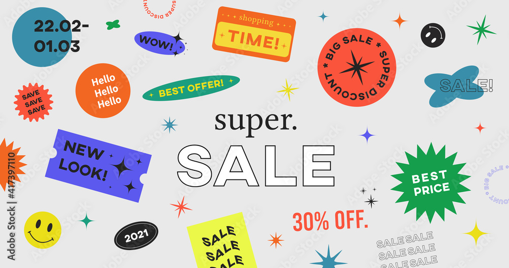 Wall mural Special Offer Super Sale Banner Vector Design. Hipster background with promo label stickers.