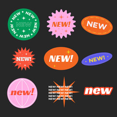 Stickers for New Arrival shop product tags, new labels or sale badges and banners vector sticker icons templates retro design. - obrazy, fototapety, plakaty