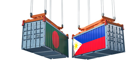 Freight containers with Bangladesh and Philippine flag. 3D Rendering 