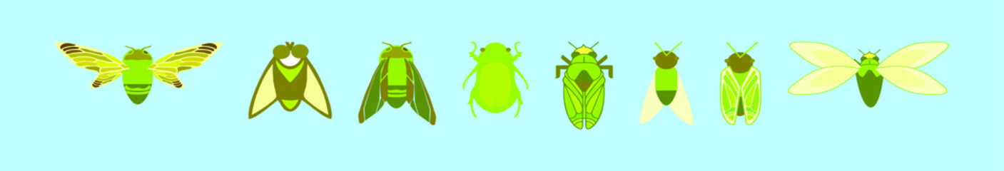 set of cicada cartoon icon design template with various models. vector illustration isolated on blue background