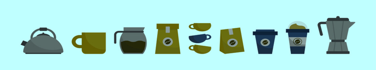 set of coffee cartoon icon design template with various models. vector illustration isolated on blue background
