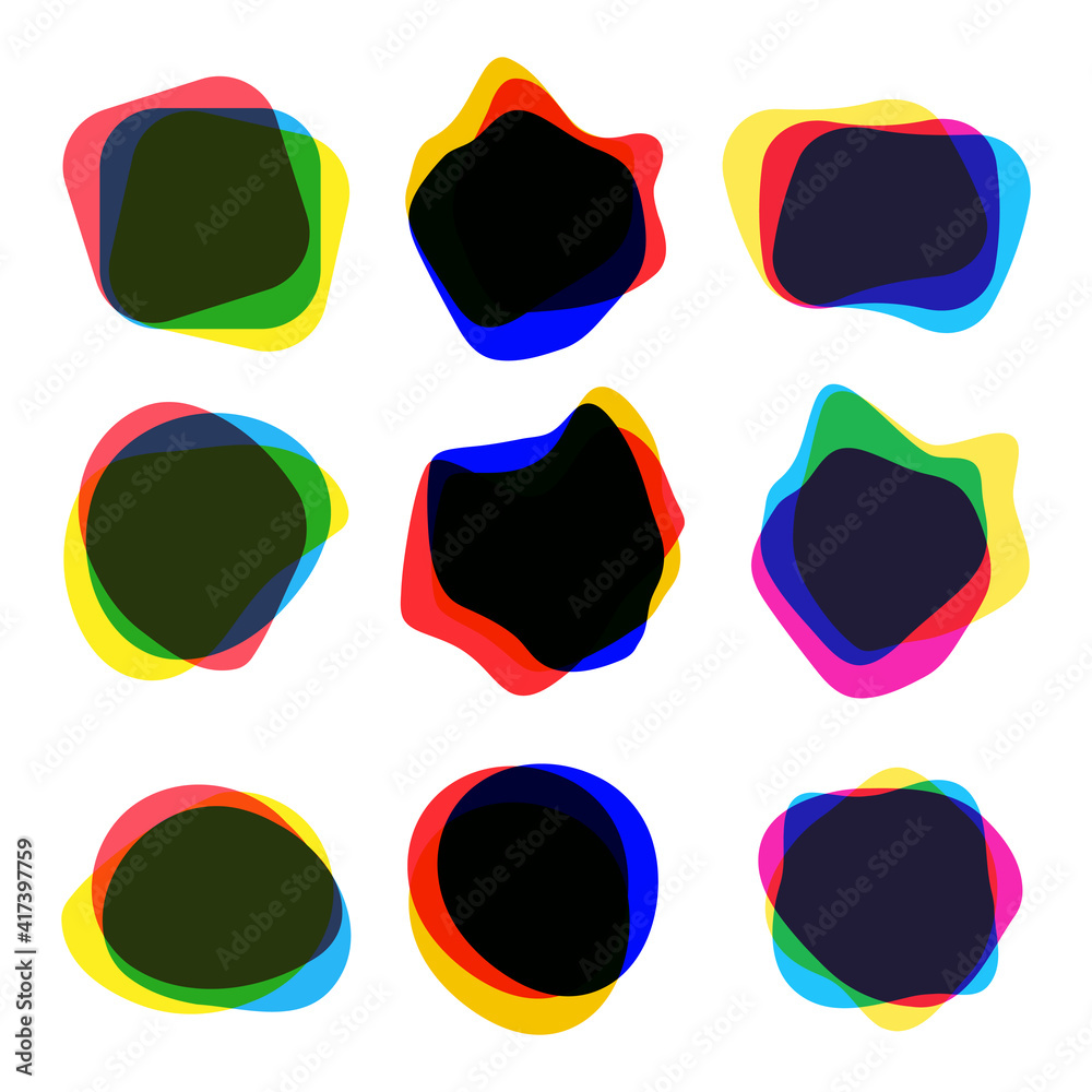 Aufkleber Set of Abstract Overlapped Colorful Shapes For Logo and Banner Design. Multicolored blobs.