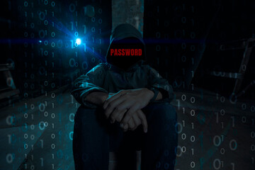 hooded hacker red text password