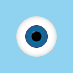 Human 3d blue eye. Eye iris on blue background. Realistic pupil eyeball. Vector illustration