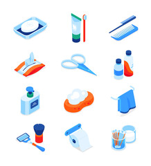 Fototapeta na wymiar Personal hygiene - modern colorful isometric icons set