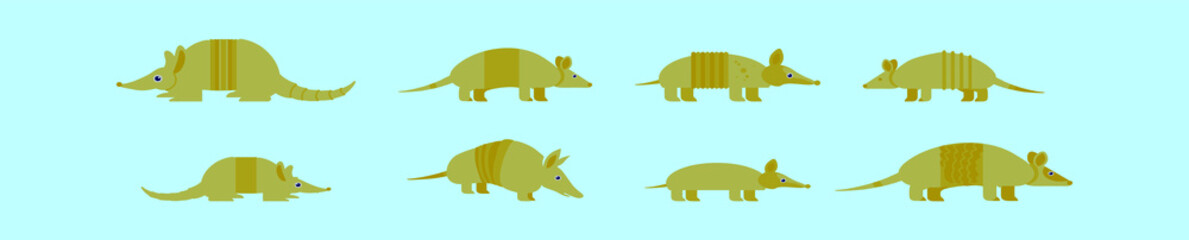set of armadillo cartoon icon design template with various models. vector illustration isolated on blue background