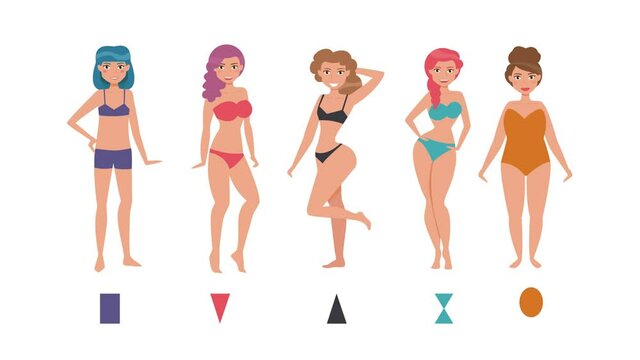 Types of female figures 2D animation Flat