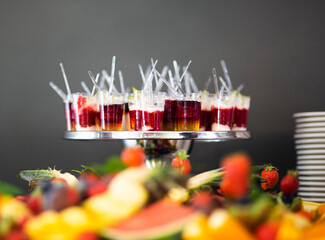 Glasses with cocktails and fruit, Piotrkow Trybunalski, Lodz Voivodeship, Poland