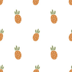 Cute minimalist seamless vector pattern with hand drawn pineapples. Infantile Style nursery art perfect for fabric, textile.