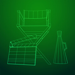 Director movie workplace chair. Wireframe low poly mesh vector illustration