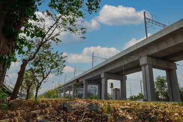 Traffic lights on the tracks and the skytrain tracks