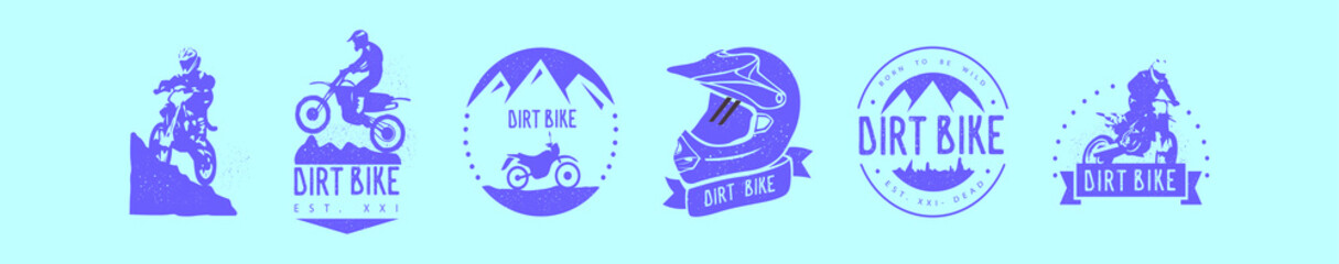 set of motocross cartoon icon design template with various models. vector illustration isolated on blue background