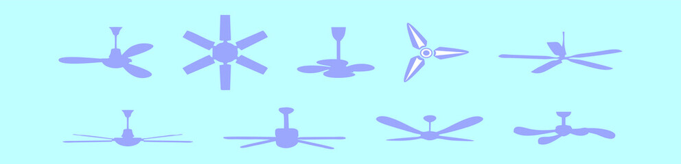 set of ceiling fan cartoon icon design template with various models. vector illustration isolated on blue background
