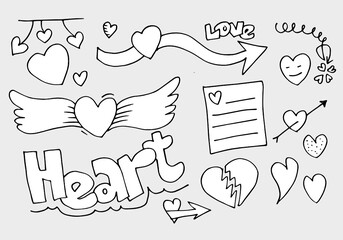 Set of love. Hand drawing. Doodle style. for your design.