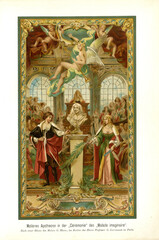 Fototapeta na wymiar Molières Apotheose in der Cérémonie des Malade imaginaire/Der eingebildete Kranke. Nach einer Skizze des Malers G. Blanc.