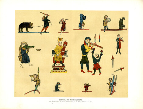Spielleute, ihre Künste ausübend. Nach Handschriften des 11.–13. Jahrhunderts